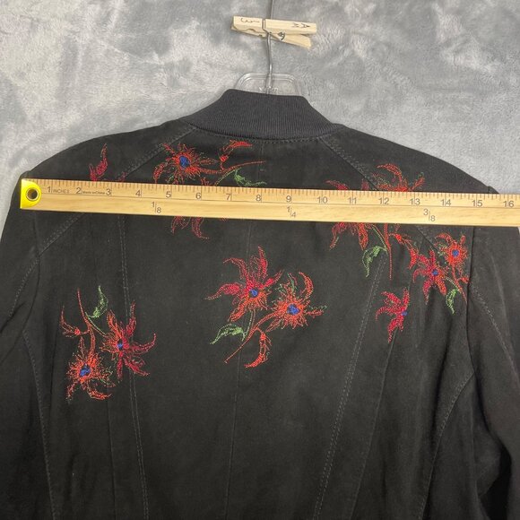 Andrew Marc Elie Suede Leather Bomber Jacket Womens XS Floral Embroidered AM82 - Picture 10 of 12